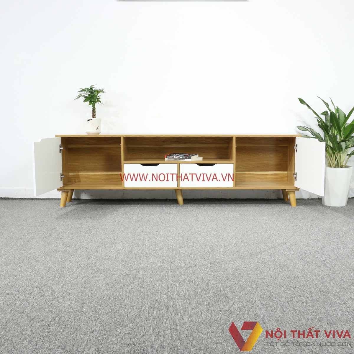 Kệ Tivi MDF Phủ Melamine Màu Vàng Cánh Trắng Hiện Đại Giá Rẻ