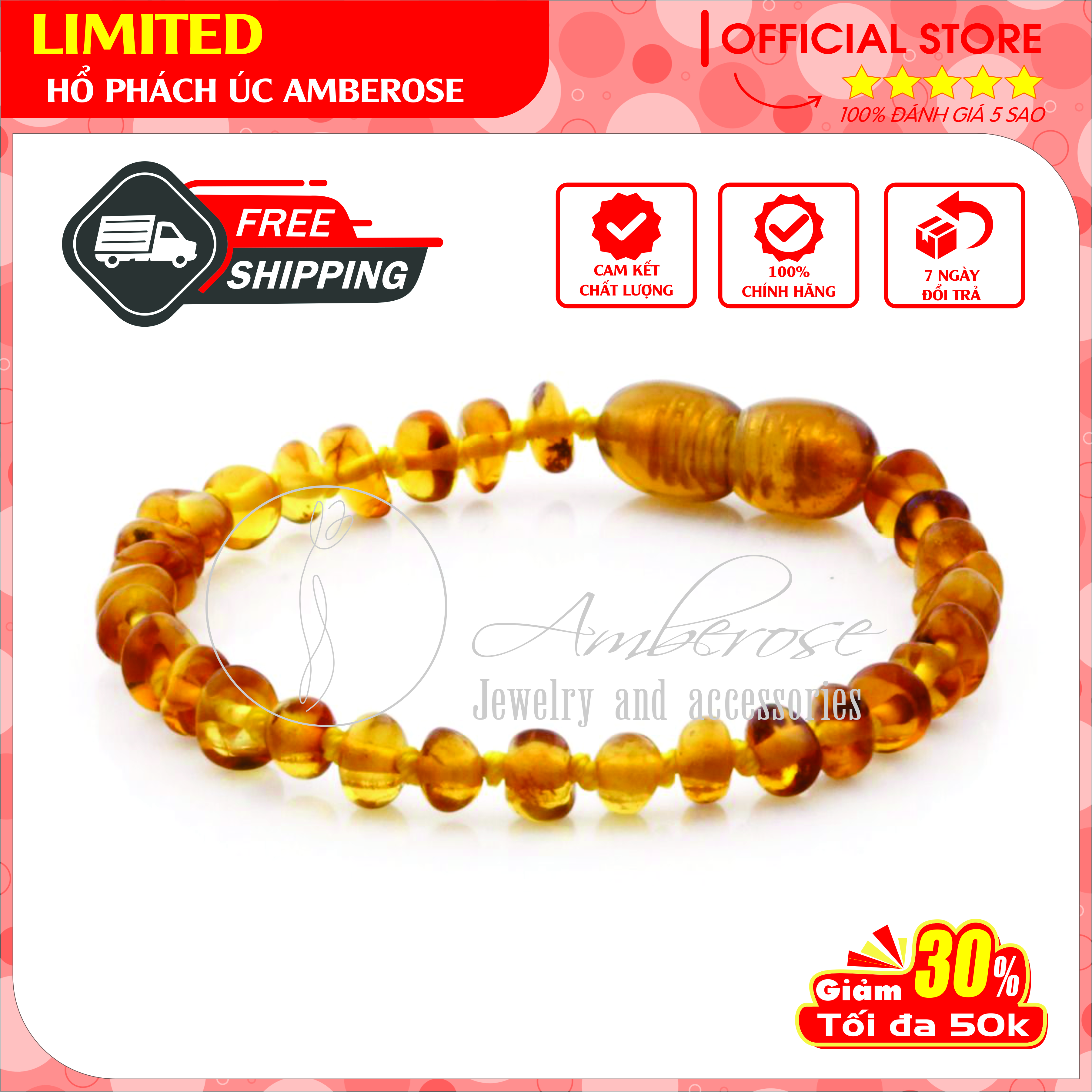 Bộ Vòng Hổ Phách Amber Úc Cho Bé 0 - 10 tuổi SAB1MMO