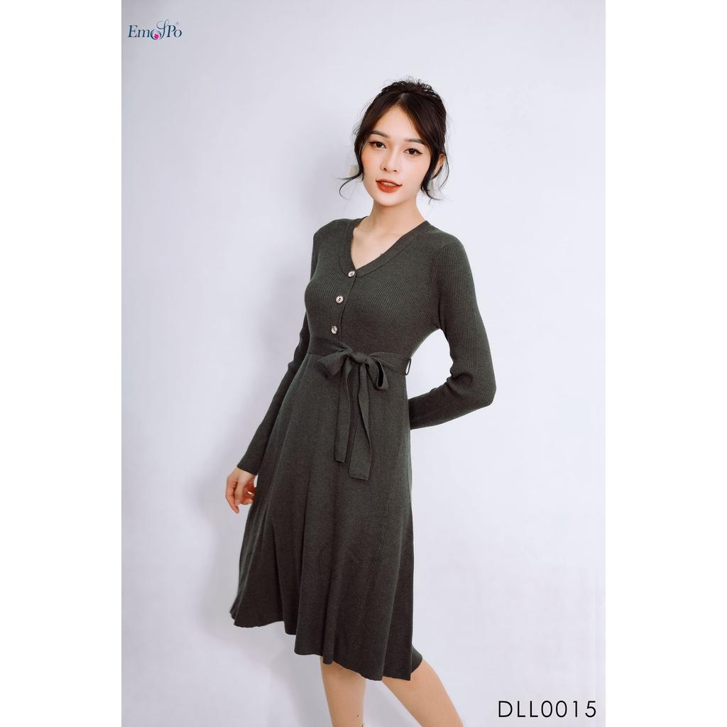 Đầm len cổ tim dáng xòe có đai Emspo DLL0015