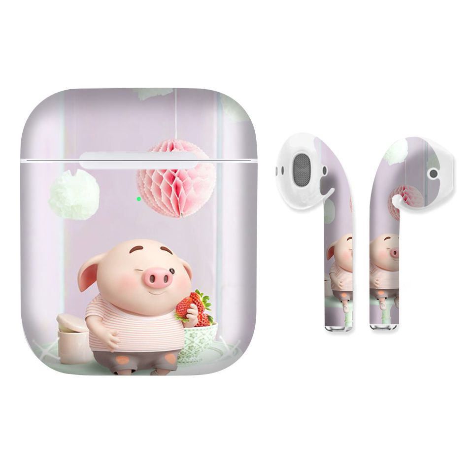 Miếng dán skin chống bẩn cho tai nghe AirPods in hình Heo con dễ thương - HEO2k19 - 040 (bản không dây 1 và 2)