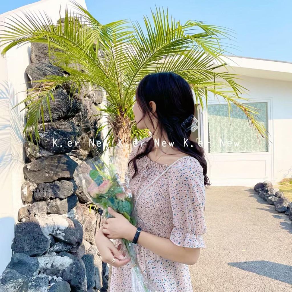 Váy hoa nhí nhún thân voan chifon VKE1015-2 Ulzzang style Hàng Quảng Châu