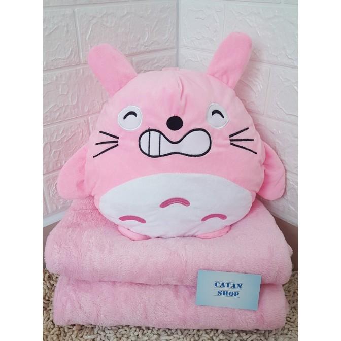Gối mền TOTORO 3in1 mặt biểu cảm vui nhộn Vải nỉ nhung cực mịn, bộ chăn gối văn phòng