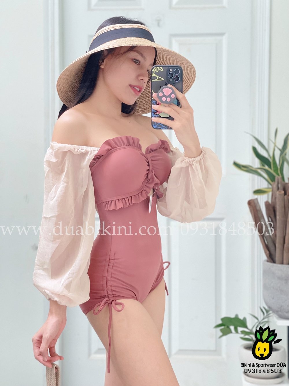 Đồ bơi nữ liền thân tay dài nâu tây | DỨA BIKINI &amp; SPORTWEAR