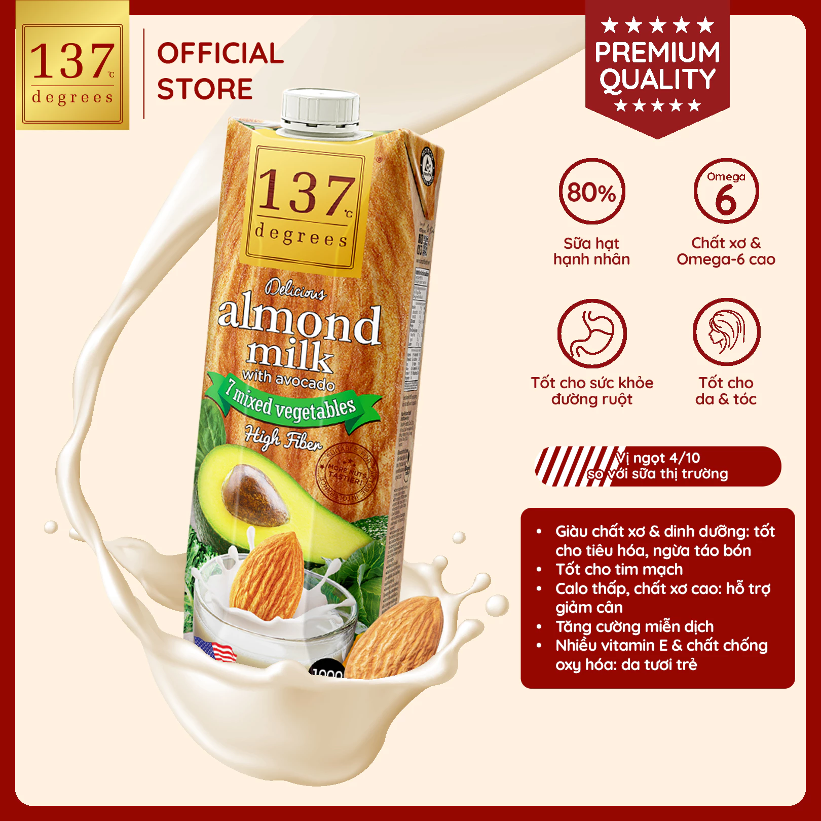 Sữa hạt Hạnh Nhân Bơ &amp; Rau củ 137 DEGREES 1000ml