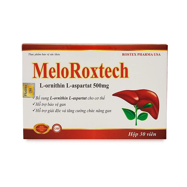 Combo 2 Hộp Meloroxtech L-ornithine L-aspartat giảm men gan, xơ gan, gan nhiễm mỡ - 30 viên