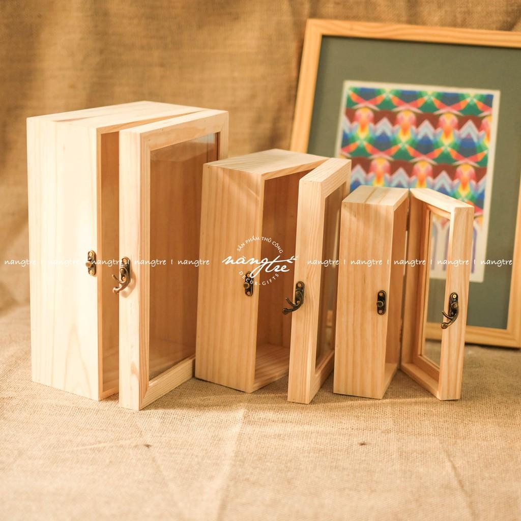Hộp gỗ chữ nhật nắp kính - Hộp gỗ đựng đồ đa năng - Hộp gỗ trang sức