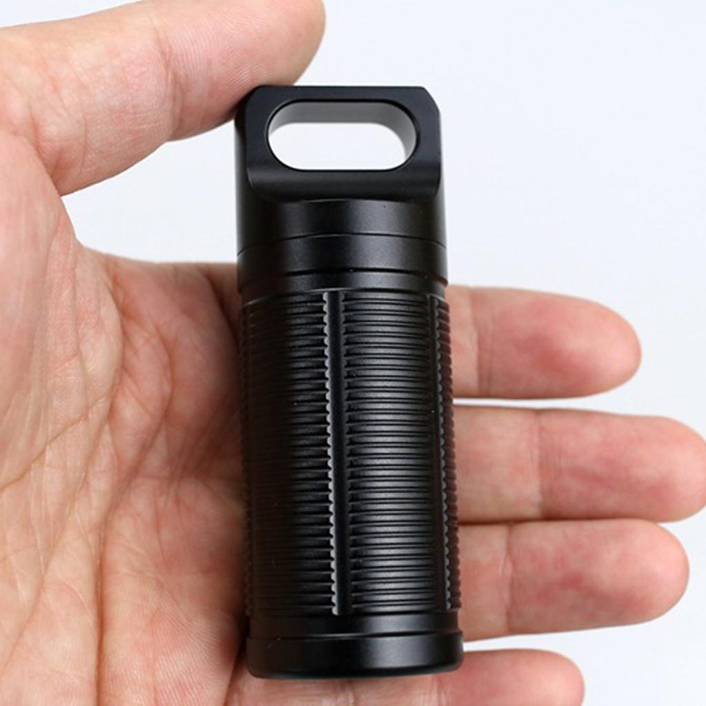 2pcs Pill Box Keychain Waterproof Single Chamber, Titanium Pill Organizer for Outdoor Travel Camping, Gray, Black