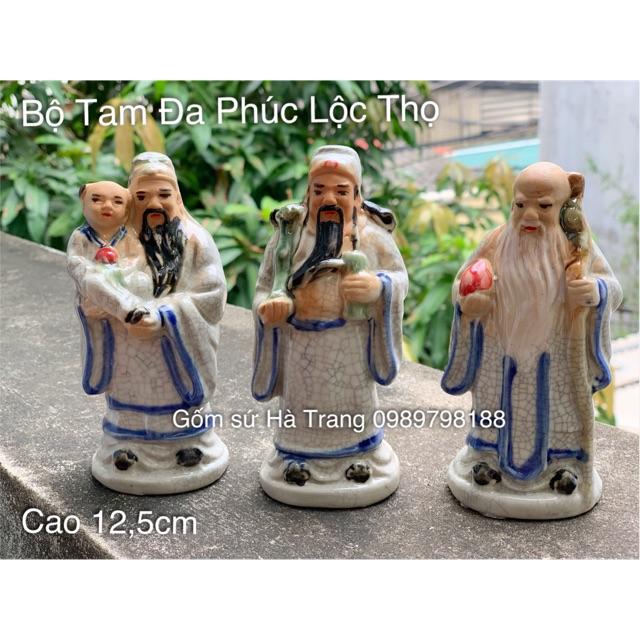 Bộ tượng Tam Đa Phúc Lộc Thọ  Gốm sứ Bát Tràng cao cấp cao 12,5cm