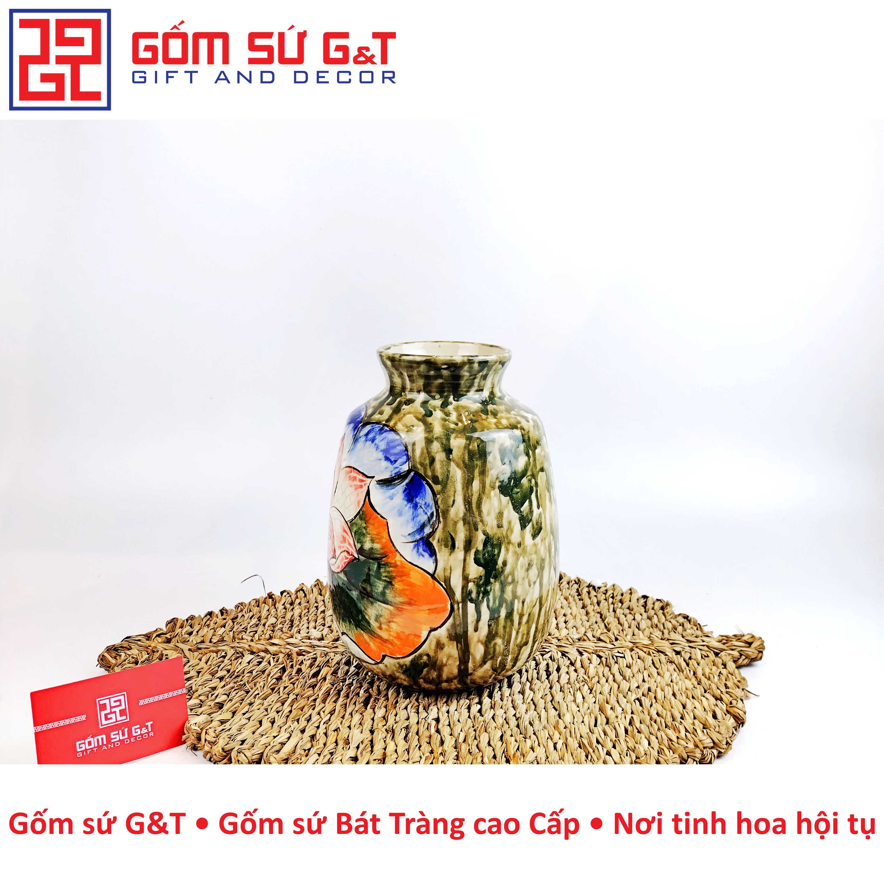 Lọ hoa vai vuông sen hồng Gốm Sứ G&amp;T