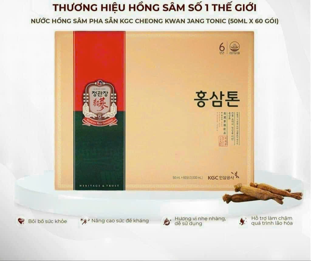 Nước Hồng Sâm Pha Sẵn KGC Cheong Kwan Jang Tonic Hộp 60 Gói - Hồng sâm chính phủ cao cấp