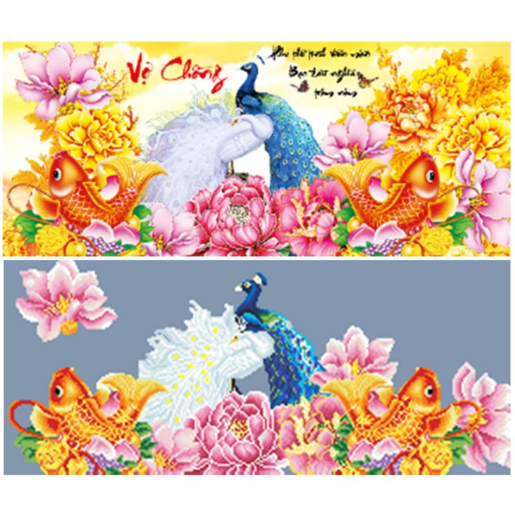 Tranh thêu chữ thập phu thê viên mãn -X8034