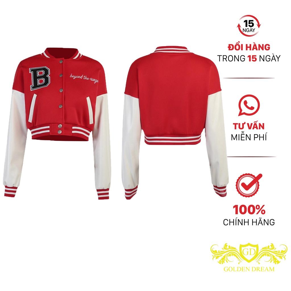 Áo khoác bomber croptop Chữ B nữ dáng lửng Phối tay trắng rộng Kiểu hàn quốc GOLDEN DREAM
