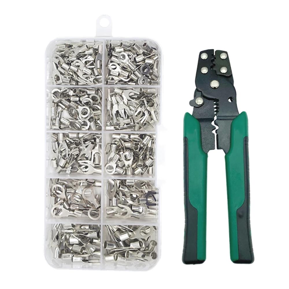 320pcs Crimp Terminal with Pliers Set 10-in-1 Crimp Terminals Kit U Shaped O Shaped Cold Pressed Bare Terminals Box