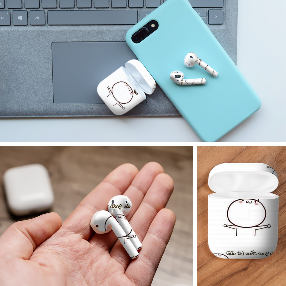 Miếng dán skin chống bẩn cho tai nghe AirPods in hình Không động vào - fun022 (bản không dây 1 và 2)