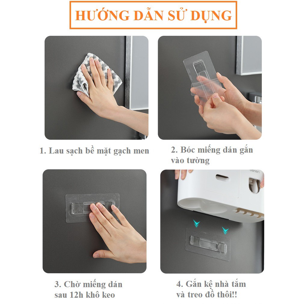 Bộ Nhả Kem Đánh Răng Tự Động 3 Cốc Tặng Kèm 2 Miếng Dán Cốc Hút Từ Tính