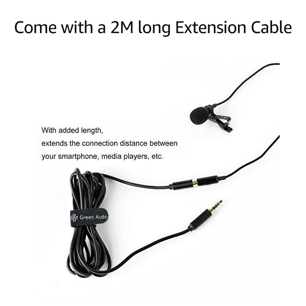 Vòng tụ điện Micrô Mini Clip-on Lavalier Microphone Cắm 3,5mm với Cáp mở rộng 2M Tương thích với iPhone iPad