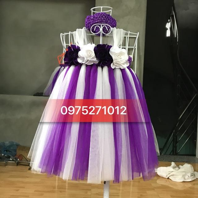 Đầm tutu cho bé ️️ Đầm tutu tím pha trắng hoa hồng tím trắng