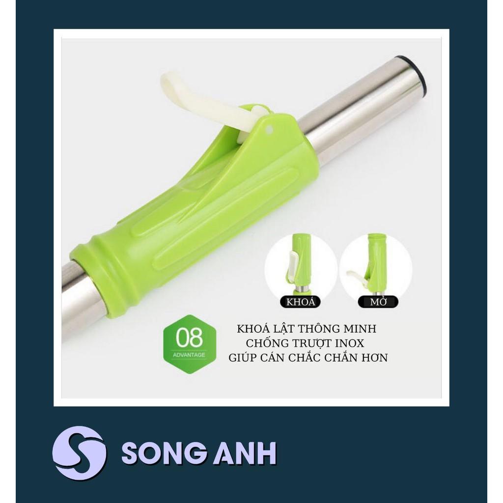 Bộ Chổi Lau Nhà Xoay 360 Độ Kèm 2 Bông Lau Có Bánh Xe Di Chuyển Lồng Xoay INOX - Thương Hiệu SONG ANH