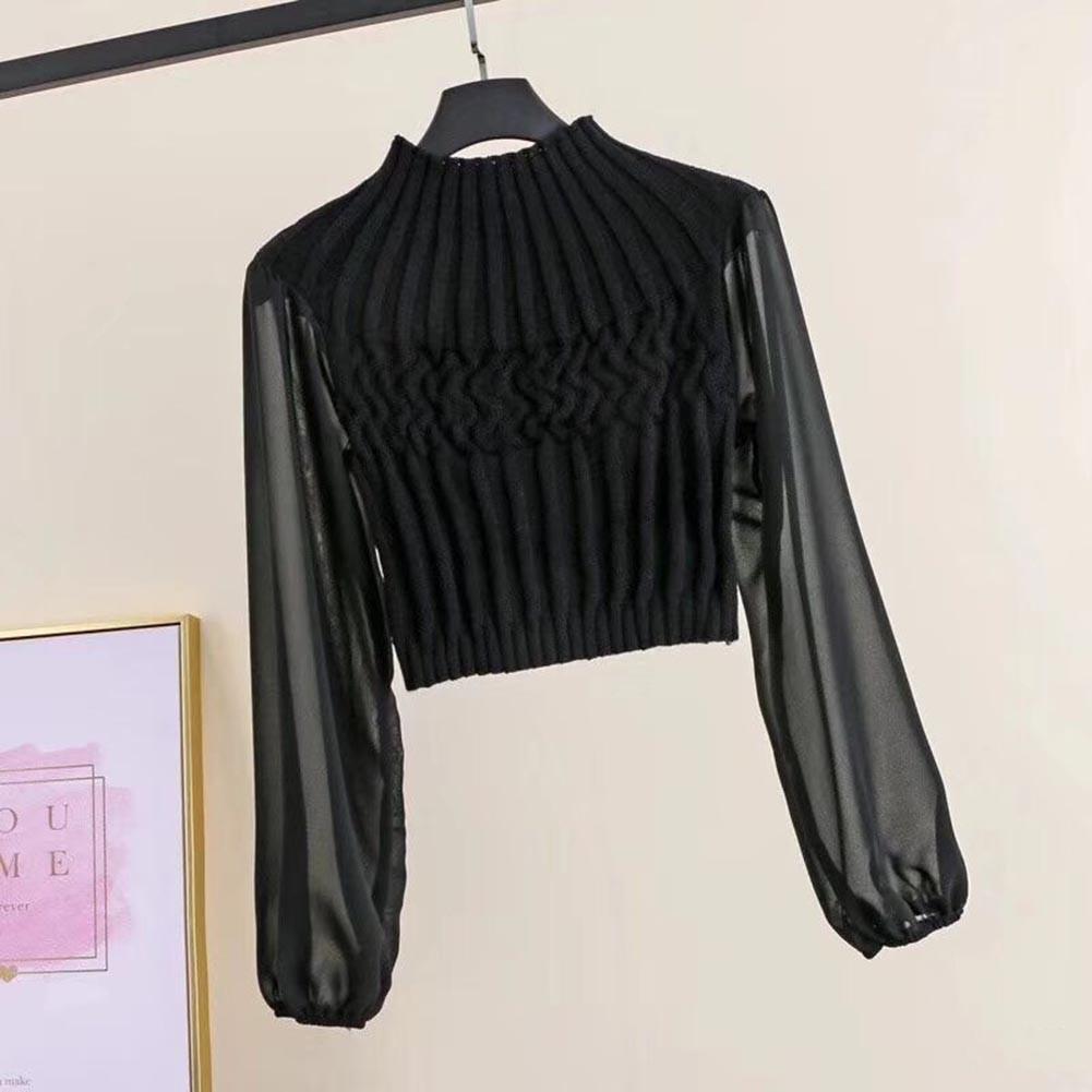 Áo dệt kim tay dài cổ tròn thiết kế thanh lịch cho phái nữ