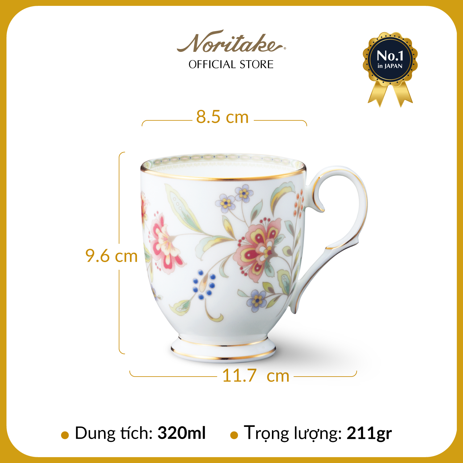 Cốc uống nước/ Cốc uống cà phê Noritake dòng Primrose sứ xương cao cấp (4909L - 50755CA)