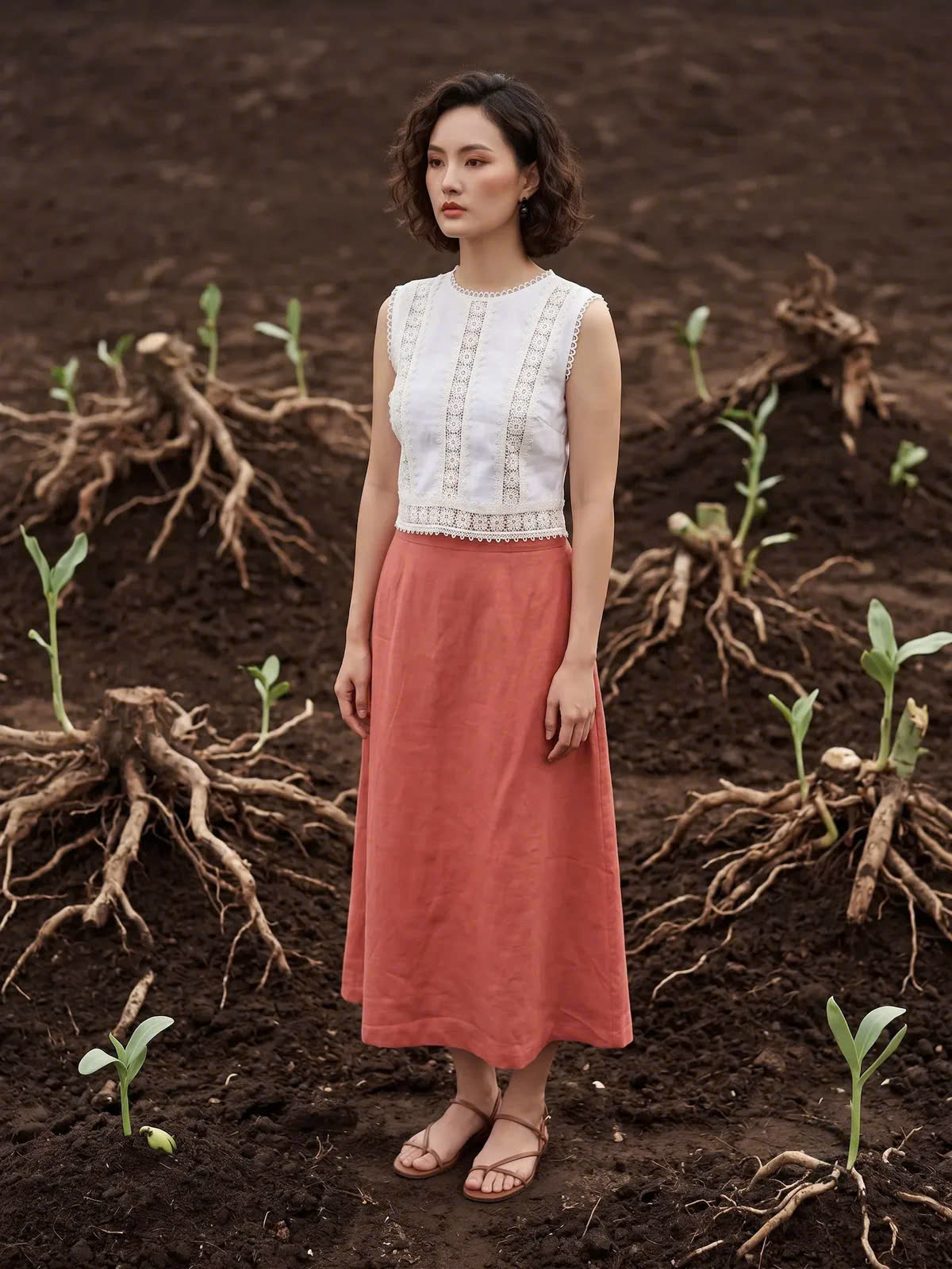 Áo Croptop Linen Trắng Phối Ren Cotton Minh Duyên Top255 Thời trang Hity