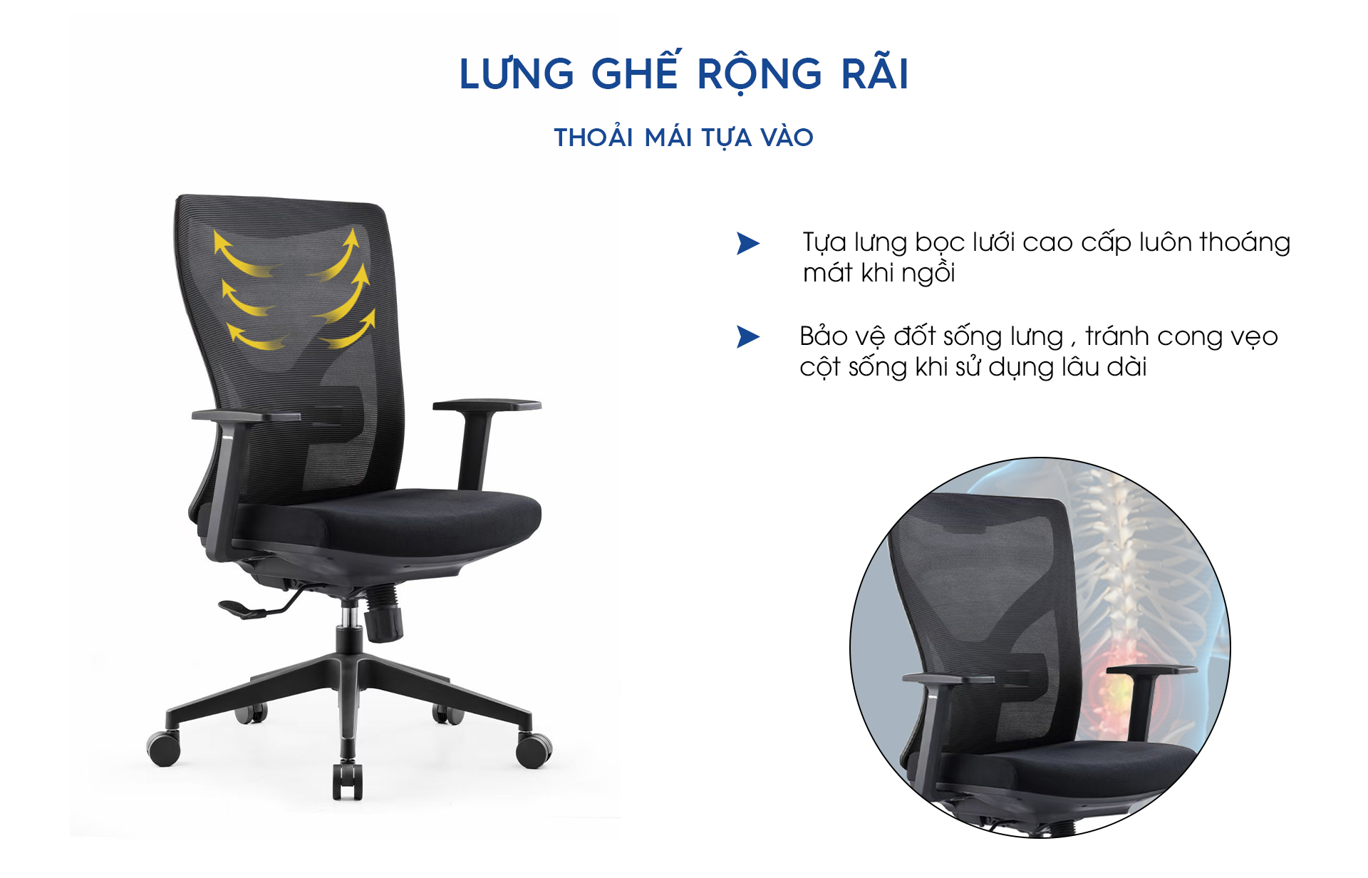 Ghế xoay văn phòng GOVI Ryan R02 - Lưng lưới, tựa tay chắn chắn, đệm ngồi êm ái