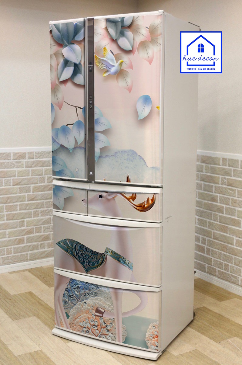 Miếng Dán Decal Tủ Lạnh - Máy Giặt Hươu Tài Lộc  Trắng  Chống Nước, Siêu Bền Sẵn Keo Dễ Dán Tại Nhà