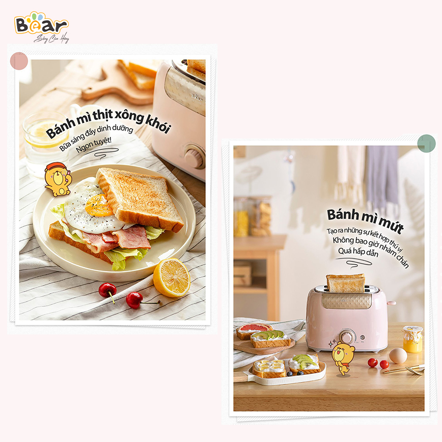 Máy Nướng Bánh Mì Sandwich Bear 6 Mức Điều Chỉnh Tích Hợp Chức Năng Nướng Hẹn Giờ Tự Động DSL-601 - Hàng Nhập Khẩu