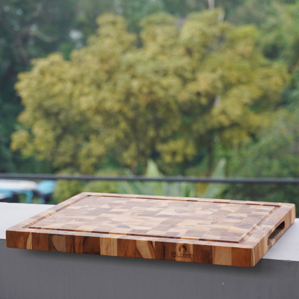 Thớt Gỗ Teak BUZEN Chữ Nhật Cao Cấp 25x35x2.5cm Gỗ Cao Cấp Không Ra Mùn Dăm, Bảo Vệ Lưỡi Dao, Có Kiểm Định An Toàn ( Dùng Cắt thái băm nhẹ cho gia đình)