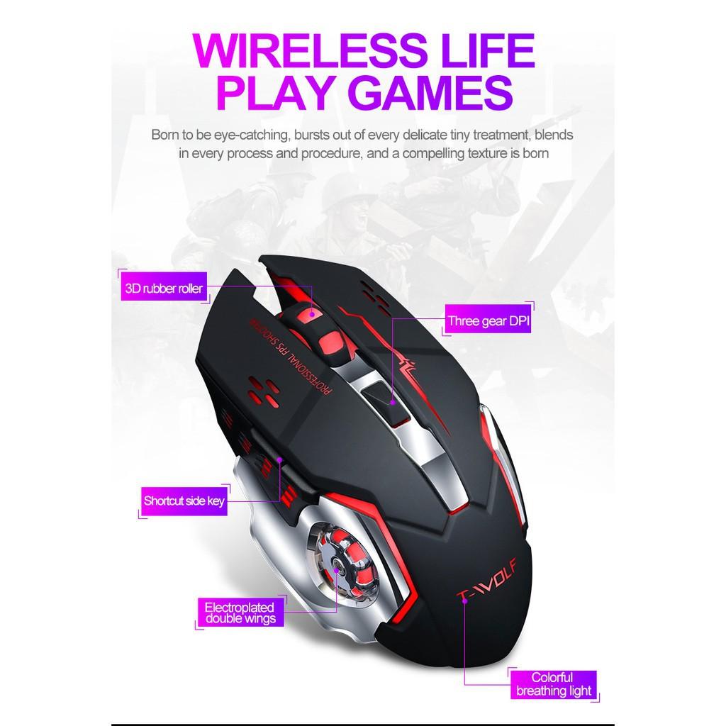 Chuột không dây chuyên GAME T-Wolf X8 PRO NÂNG CẤP Wireless 2.4GHz SIÊU NGẦU, Tự động đổi màu sắc