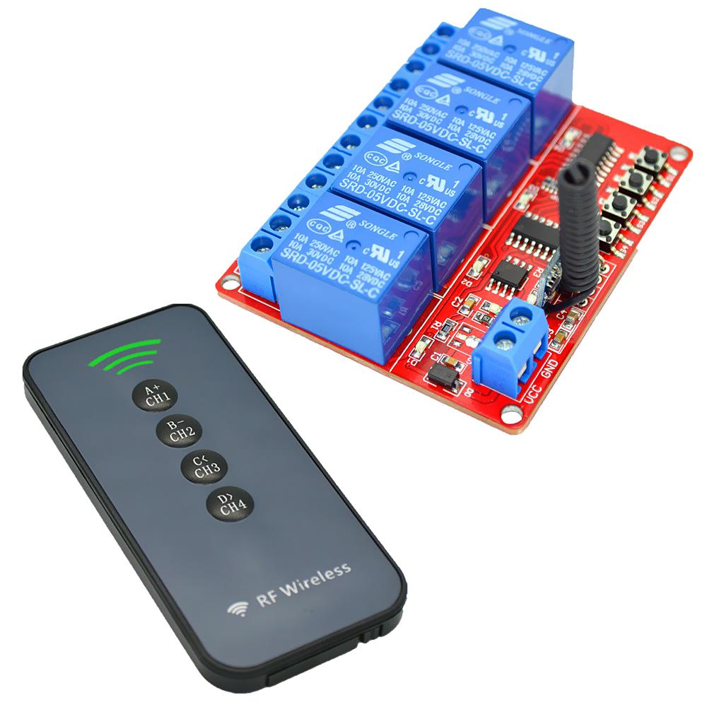 5V 4-Channel 433M 4-Button RF 30m Remote Control Switch + Receiver Module
