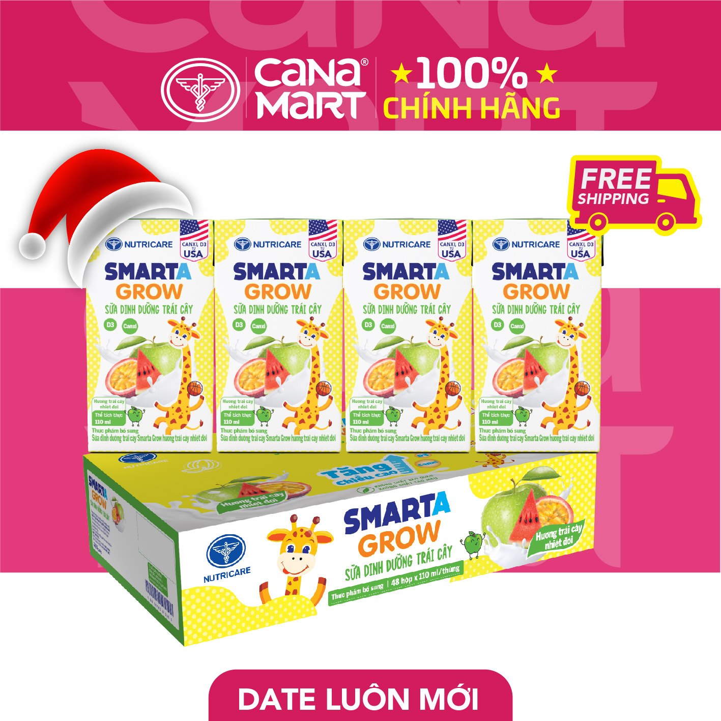 Thùng 48 hộp Sữa dinh dưỡng Smarta Grow Trái Cây 110ml