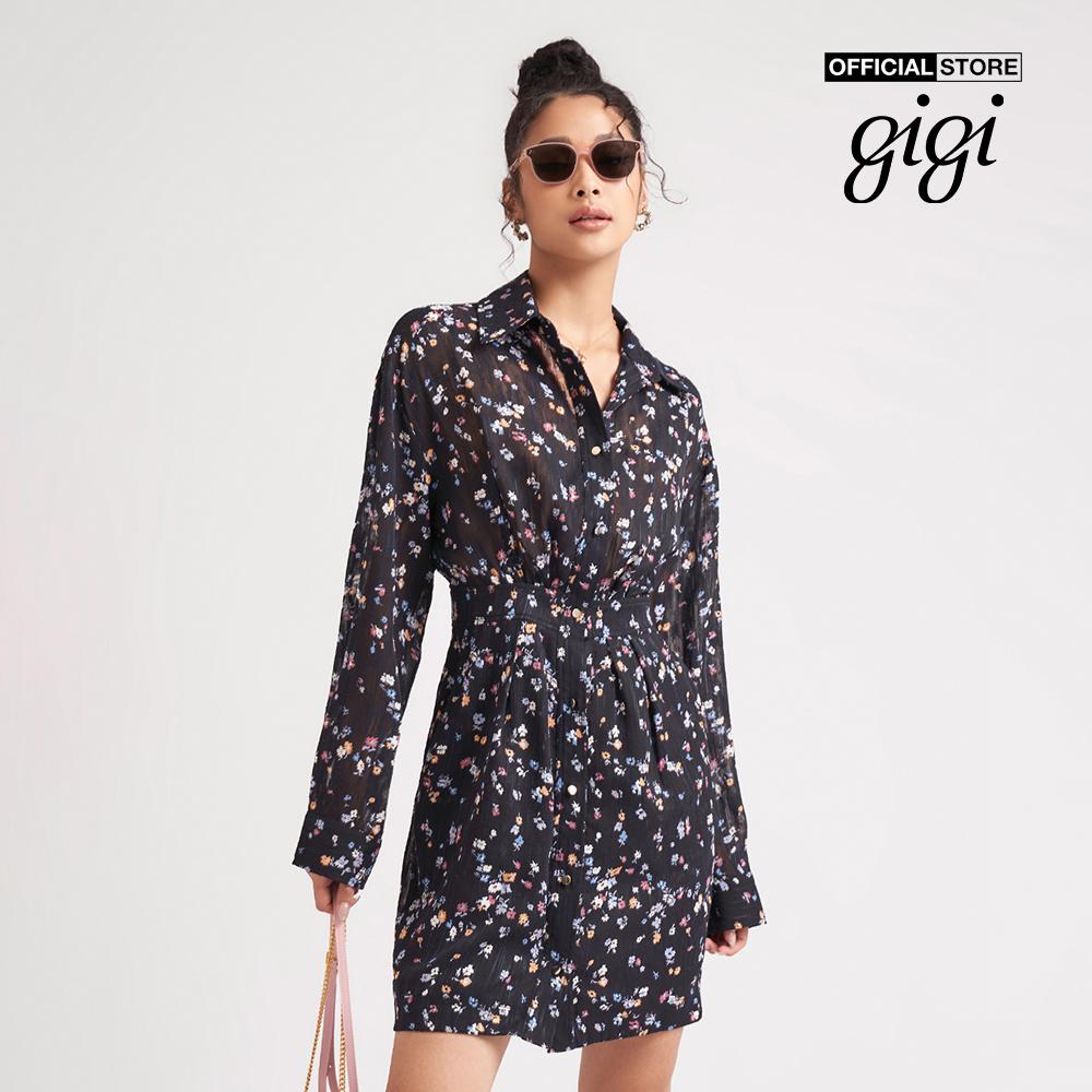 GIGI - Đầm mini sơ mi tay dài phối nút cài thời trang G2107D221190