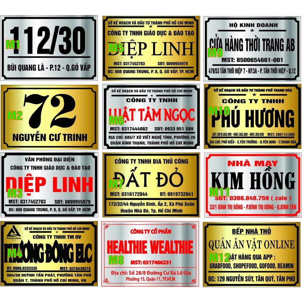 Bảng công ty-Bảng số nhà-biển số nhà-biển chức năng in UV trên alu gương inox trắng và alu gương vàng