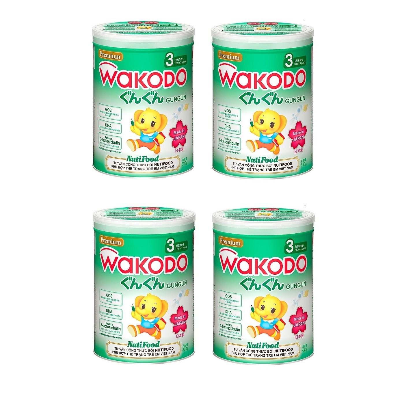 Bộ 4 Lon Sữa Bột Wakodo GunGun Số 3 cho trẻ 4-6 tuổi