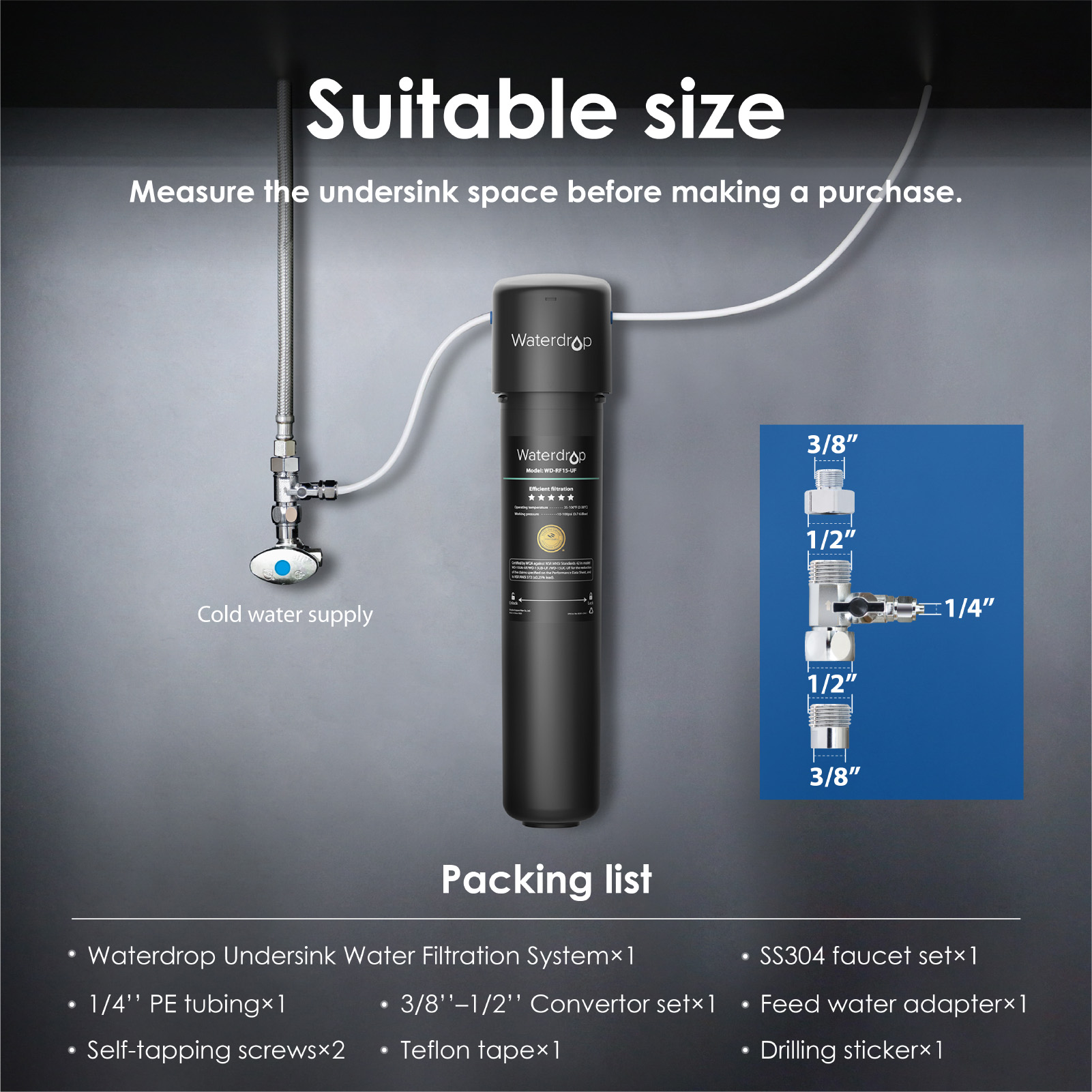 Bộ lọc nước không RO Waterdrop WD-15UB-UF với vòi chuyên dụng