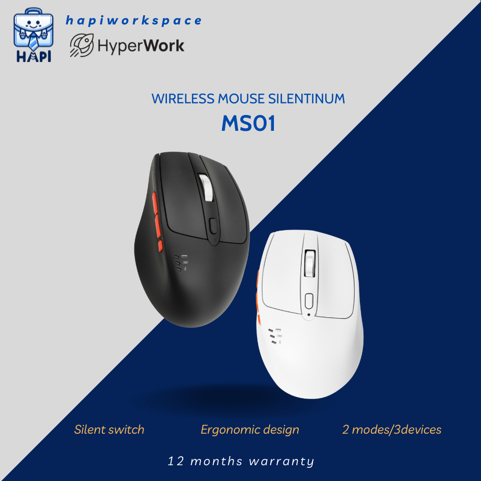 Chuột không dây hàng chính hãng HyperWork Silentinum HPW-MS01 thiết kế công thái học