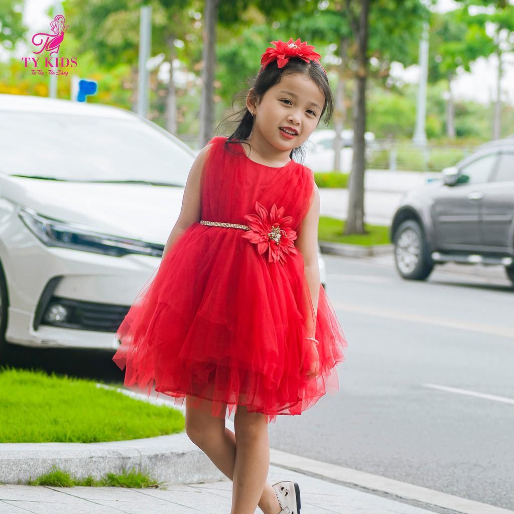 Váy Đầm Bé Gái Mẫu Đỏ Hoa Eo Thời Trang TY KIDS