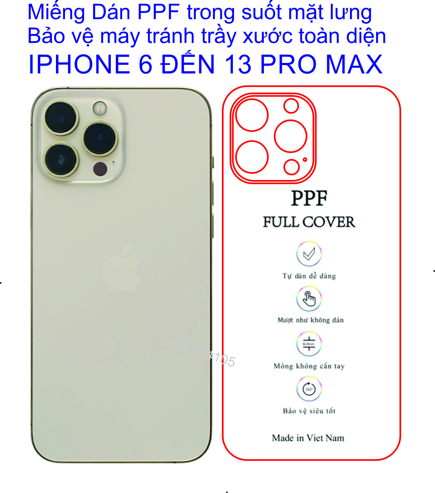 Miếng Dán PPF mặt lưng dành cho iphone 7plus đến 13 pro max bảo vệ máy tránh trầy xước toàn diện