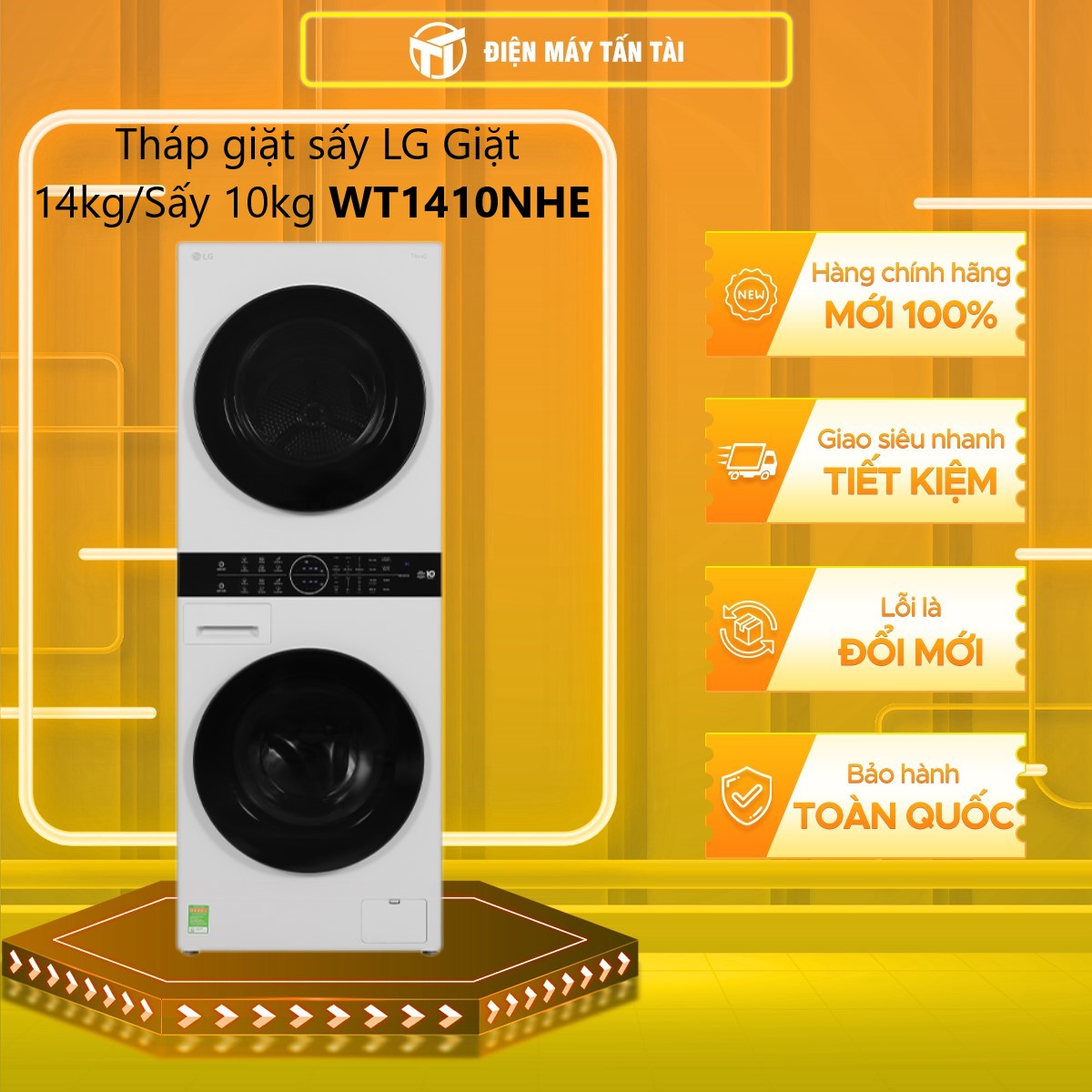 Tháp giặt sấy LG WashTower Inverter giặt 14 kg - sấy 10 kg WT1410NHE - Hàng Chính Hãng - Giao HCM