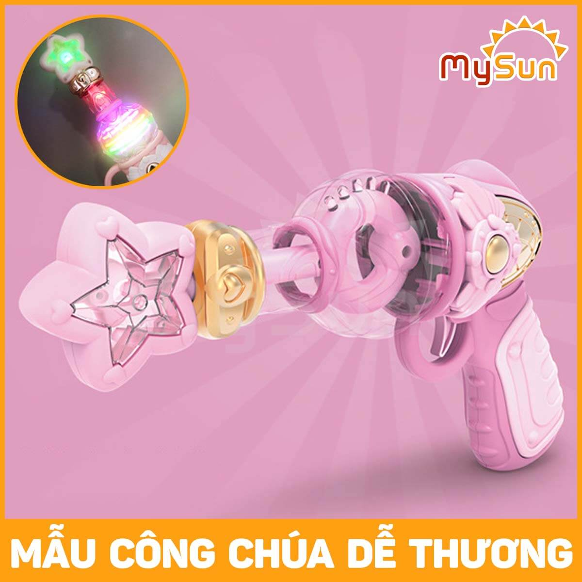 Súng đồ chơi trẻ em có đèn nhạc cho bé gái biến hình công chúa phép thuật tặng PIN