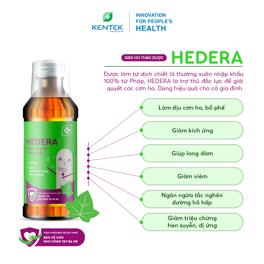 COMBO Hô Hấp, giảm ho, bổ phế, sạch mũi dành cho bé Siro Hedera chai 100ml và Bisalt Nano bạc chai 75ml | Kentek Pharma