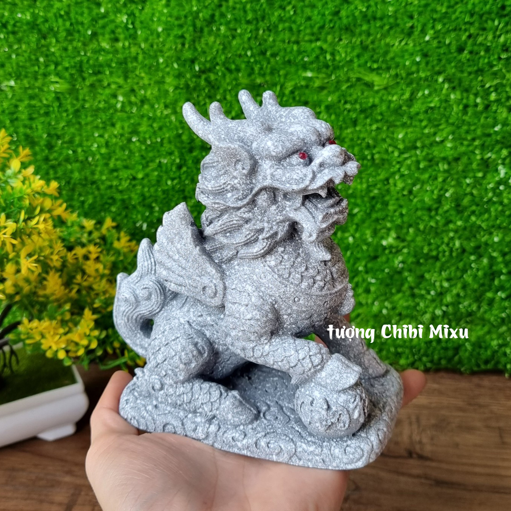 Cặp Tỳ Hưu trắng có bệ đá ngang 11cm x cao 12cm