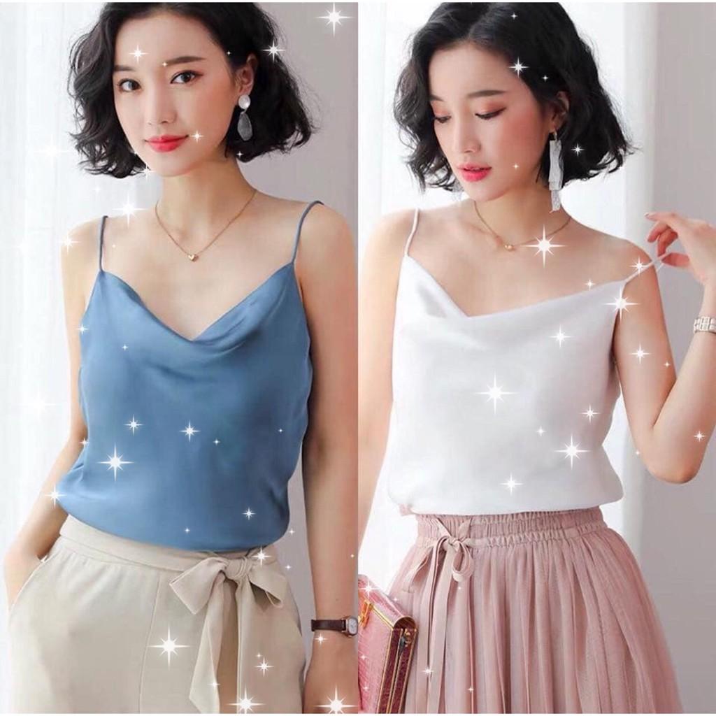 Áo 2 Dây Cổ Đổ NHIHOUSE71 Chất Lụa Satin Loại 1 Hàng Thiết Kế Form Cực Chuẩn 45-58kg