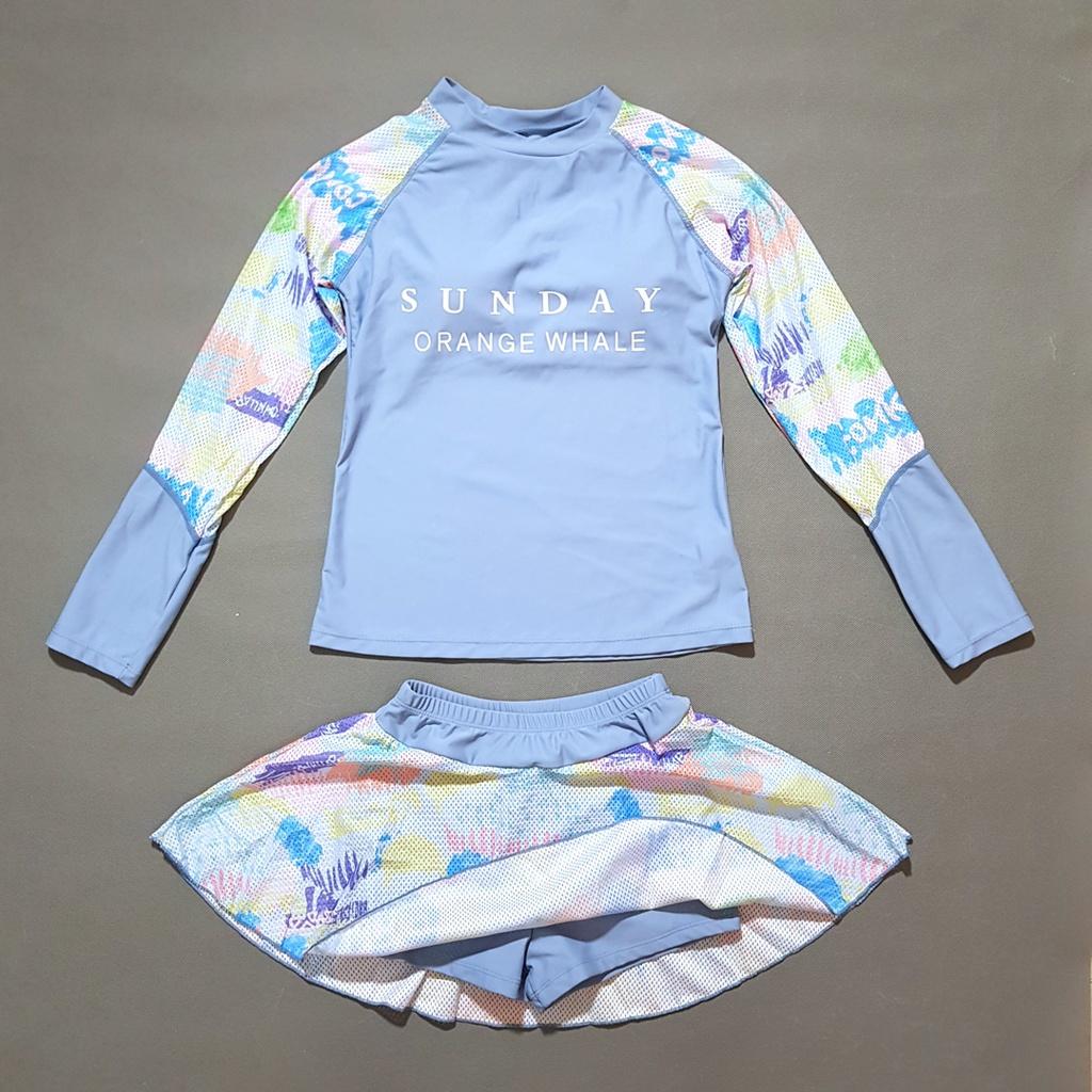 Bộ áo bơi tay dài và váy quần năng động thể thao chống nắng cho bé gái tuổi teen hoac nữ