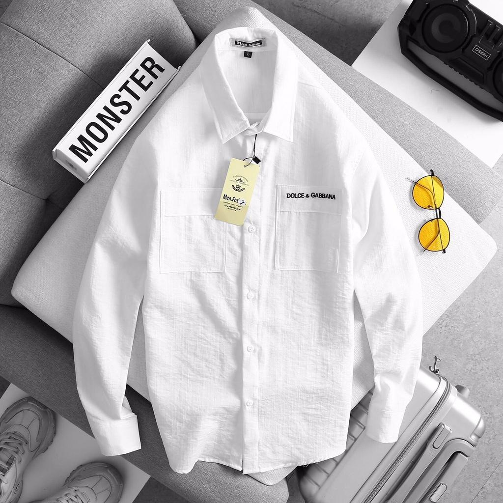 ÁO SƠ MI NAM CHẤT ĐŨI DÀI TAY ĐƠN GIẢN CÓ TÚI NẮP PHONG CÁCH HÀN QUỐC