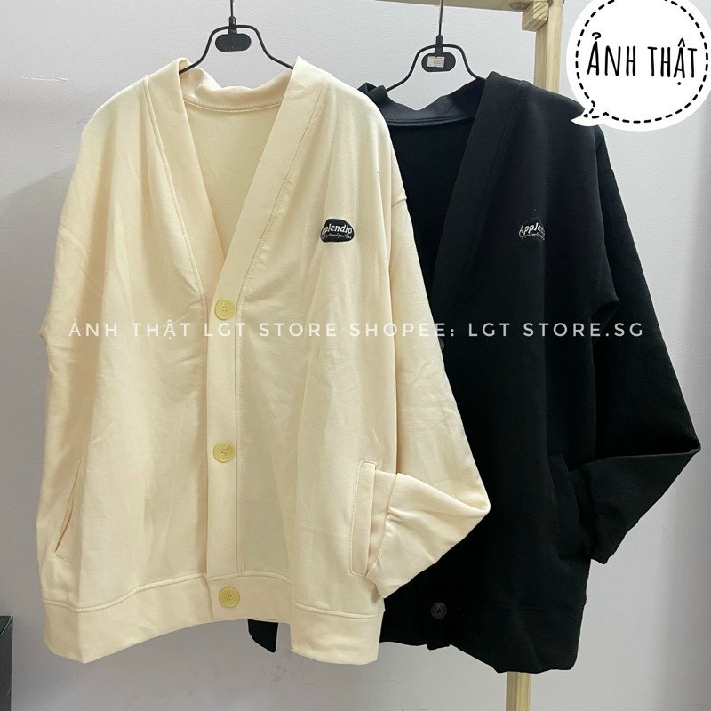Áo khoác Cardigan nữ THÊU LOGO chất nỉ dày dặn phối nút 2 túi rộng nam nữ unisex