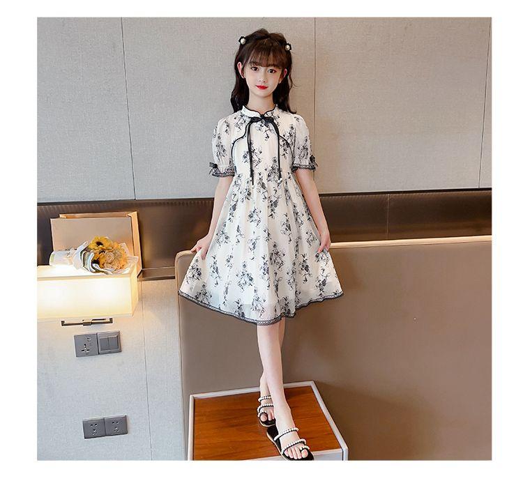 CHENGRUI Cô gái ăn mặc Midboy mùa hè 2023 mực vẽ sườn xám váy cô gái phong cách phương Tây cổ trang công chúa váy
