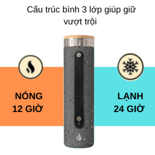 [Hàng chính hãng – Thương hiệu Mỹ] Bình giữ nhiệt Elemental Iconic màu xám đốm 590ml, giữ nhiệt vượt trội, inox 304, FDA Hoa Kì, An toàn sức khỏe, có lưới lọc