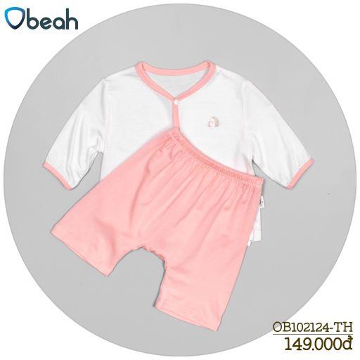 Obeah set bộ tay lỡ trắng phối hồng (sơ sinh) Fullsize 59 đến 90 cho bé từ 0 đến 24 tháng